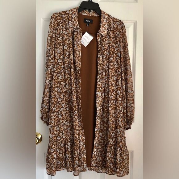 MSK DRESS WOMEN'S SIZE MEDIUM COLLARED BUTTON-DOWN CHIFFON RUFFLE HEM CHIFFON - Picture 4 of 12